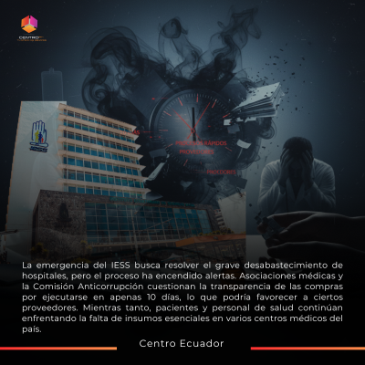 El Instituto Ecuatoriano de Seguridad Social enfrenta críticas por sus compras aceleradas de insumos médicos bajo régimen de emergencia. El Instituto Ecuatoriano de Seguridad Social enfrenta críticas por sus compras aceleradas de insumos médicos bajo régimen de emergencia.